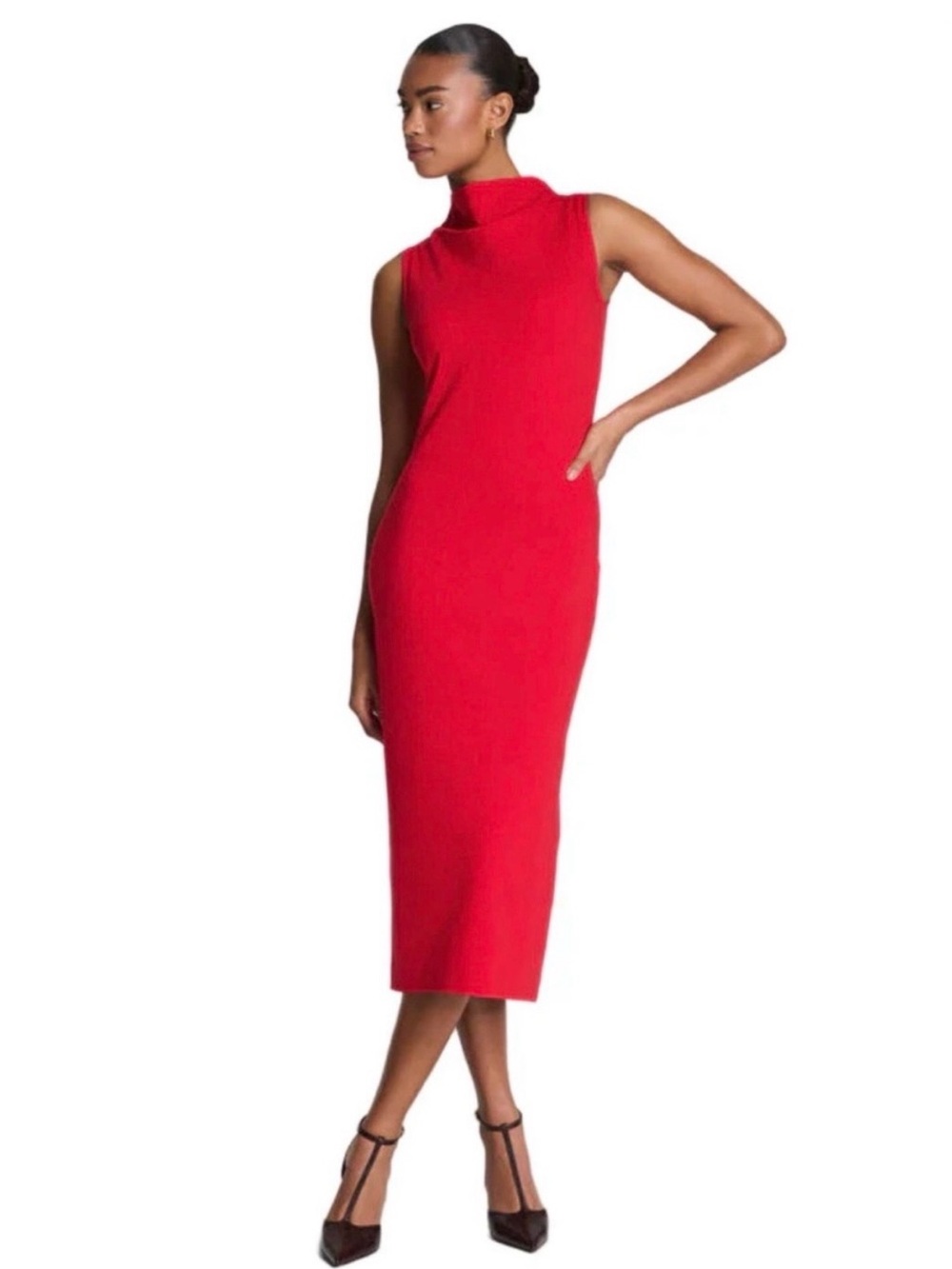 NWT Spanx Red Ponte Sleeveless Draped Midi Dress